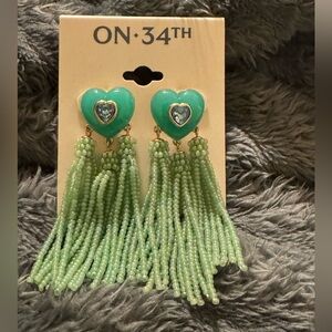 ON 34th Green Heart Tassel Earrings
